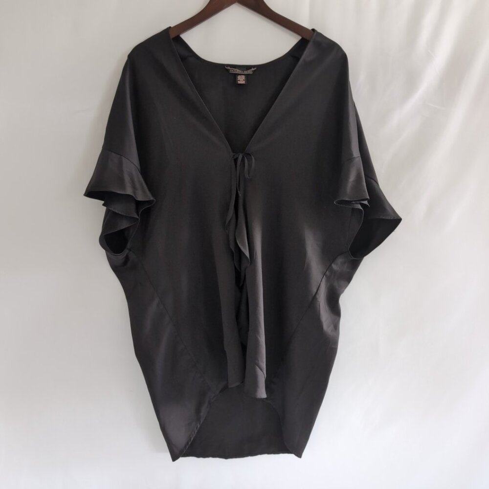 Victoria Secret Black Satin Shawl Mini Robe Love Spellout Lingerie, One Size
